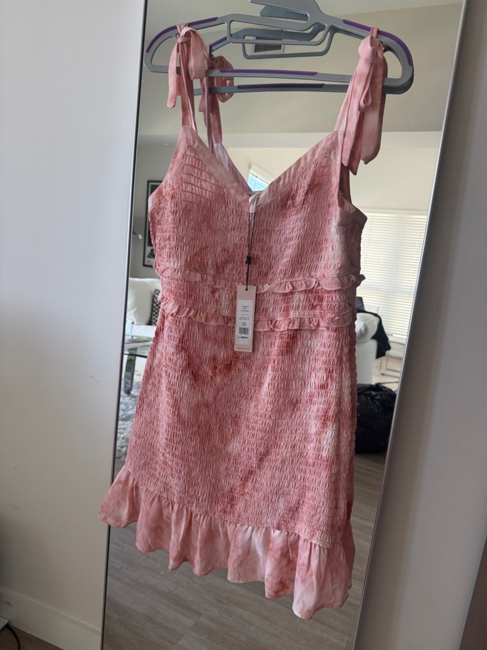 BCBGeneration Pink Tie-Dye look Smocked Mini Dress